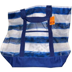 West Loop Lightweight Blue and White Shoulder Beach Tote Bag